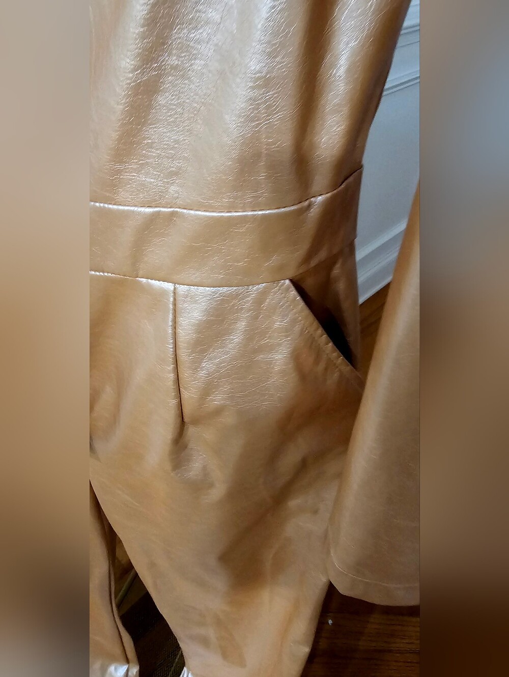 Chic Rosegold High Neck Long Sleeves Latex Jumpsuit. - Picture 9 of 15
